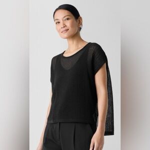 EILEEN FISHER ORGANIC COTTON CORD SHEEN JEWEL NECK TOP, SIZE L, NWT.